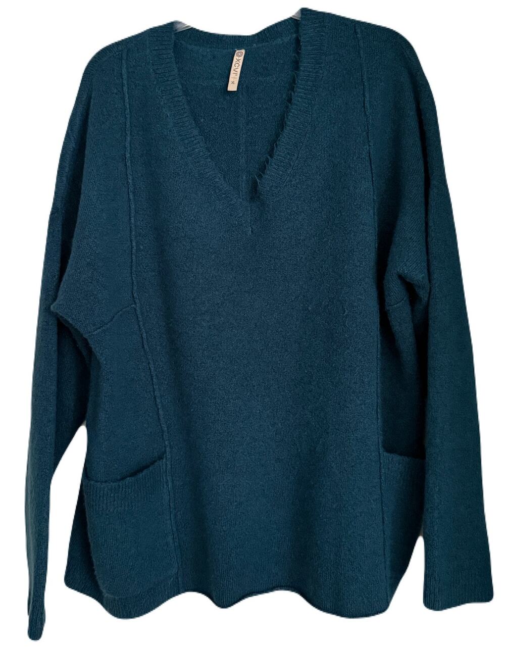 XCVI Oversize V-neck Sweater - Teal Blue - Size XL